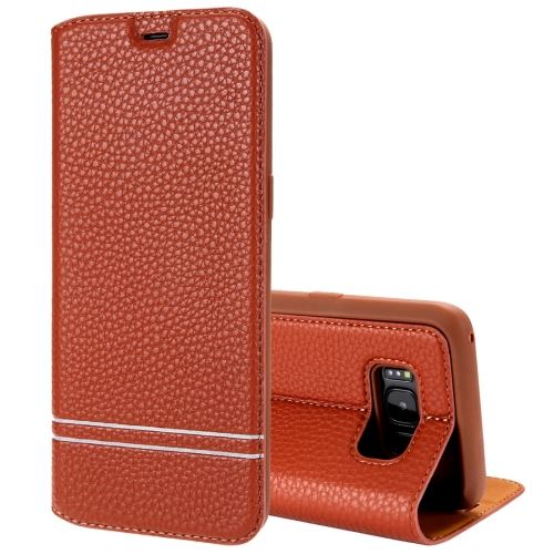 Galaxy S8 Housse Etui Cuir PU Texture Litchi Marron ALS52833