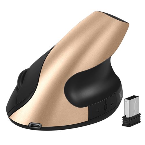 Générique Souris Verticale 2.4G Sans Fil Photoélectrique Muet Ergonomique Vertical Rechargeable Or - Image 1