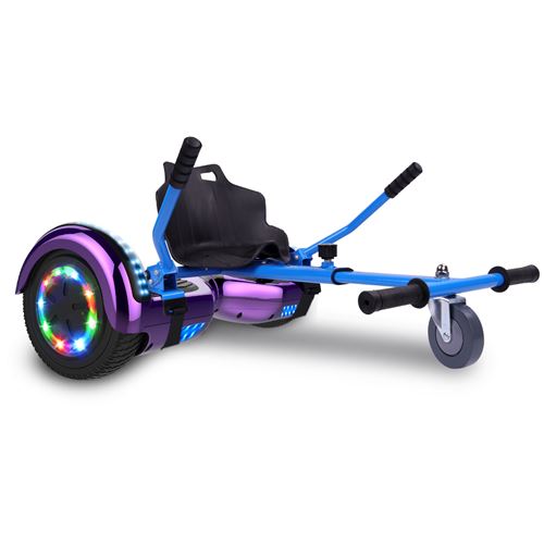Cool&Fun Hoverboard 6.5 Pouces, Gyropode avec Bluetooth et Pneu à LED de couleur Violet Chromé + Hoverkart Bleu - Kit Kart