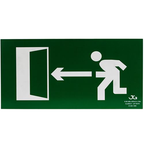 Signe de sortie de secours sur la gauche. Signal d'urgence luminescent de 32 x 16 cm