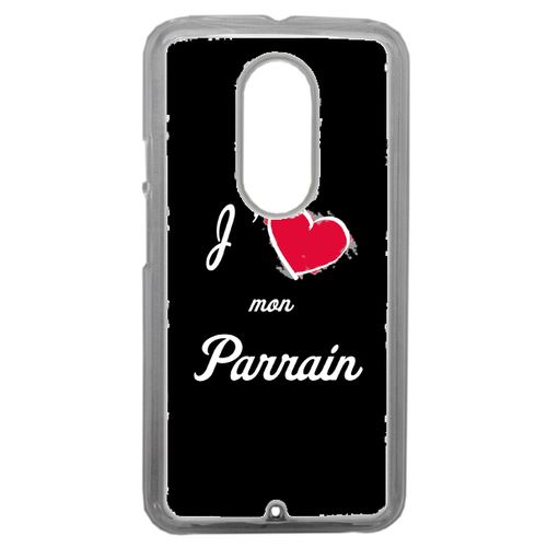 Coque J'aime Mon Parrain Fond Noir Compatible Motorola Moto X2 Transparent