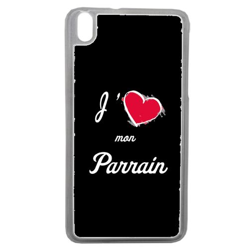 Coque J'aime Mon Parrain Fond Noir Compatible Htc Desire 816 Transparent