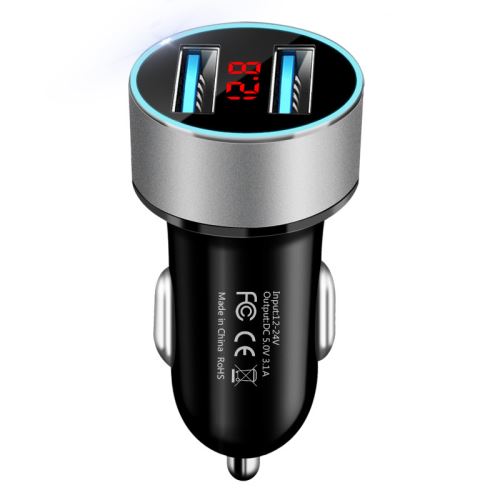 WISETONY® Chargeur de voiture rapide et intelligent avec 2 ports USB 3.1 A - Argente