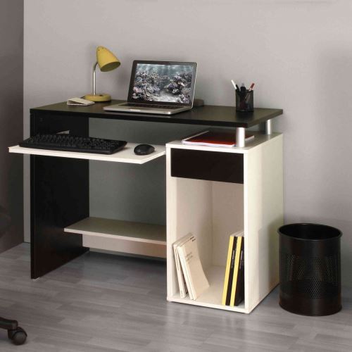 Bureau en bois blanc et noir avec tablette à clavier coulissante - BU6012
