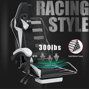 150€ sur Chaise de gaming de bureau BIGZZIA, avec repose-pieds ergonomique,  pivotant à 90 degrés, avec coussin lombaire & appuie-tête, réglable en  hauteur - Achat & prix