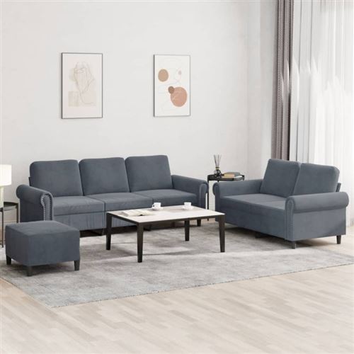 Non Communiqué Gris Ensemble De Canapés 3 Pcs Avec Coussins Foncé Velours