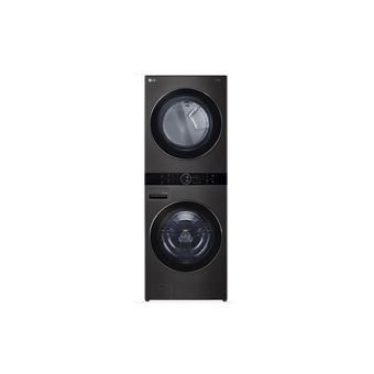 LG WashTower F761TOWERB - Ensemble laveuse/sécheuse - WiFi - largeur : 70 cm - profondeur : 77 cm - hauteur : 189 cm - chargement frontal - 127 litres - 17 kg - 1100 tours/min - noir - 1