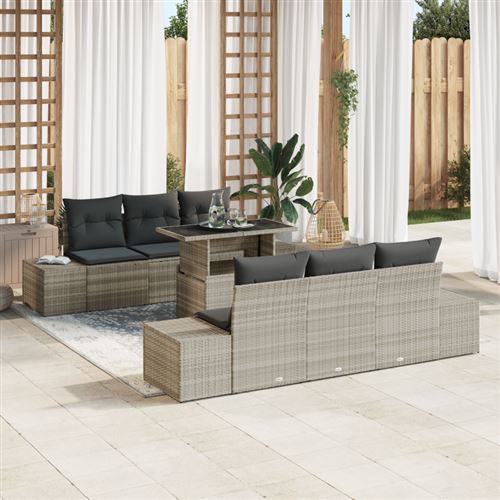 vidaXL Ensemble de Canapés 7 pc Gris clair polyrotin