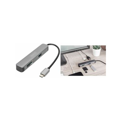 DIGITUS Adaptateur station USB-C, 5 ports, gris