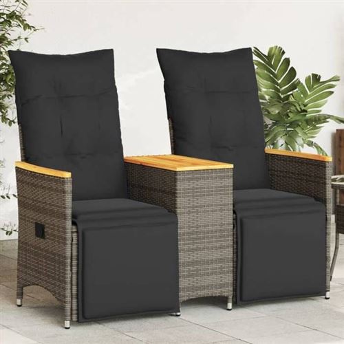 Divano Giardino Reclinabile 2 Posti Tavolino Grigio Polyrattan - Vidaxl