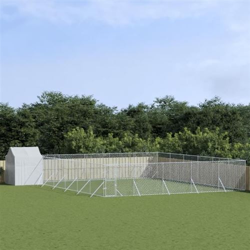 Comparer les prix de vidaXL Chenil d'extérieur pour chiens avec toit argenté 12x12x2,5 m acier galvanisé