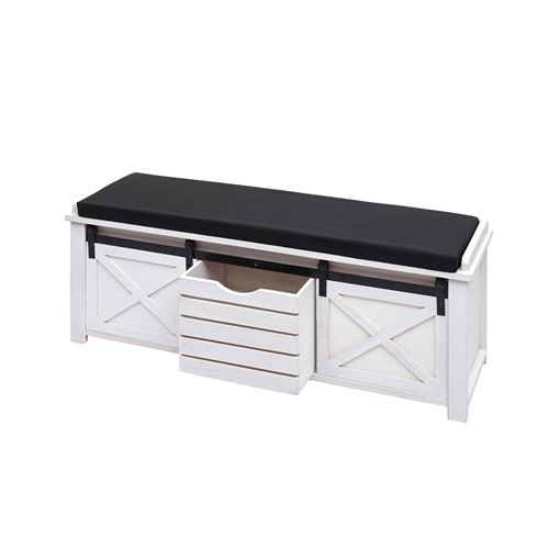 Mendler - Banc avec rangement - Style Shabby Chic - Blanc - 43x102x33cm - Image 3