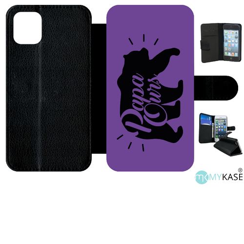 Etui My-Kase pour iPhone 11 - papa ours fond mauve - Simili-cuir Noir