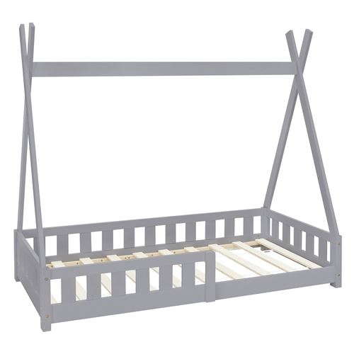 ML-Design Lit d'Enfants Tipi Gris Clair avec Protection Contre les Chutes en Bois de Pin