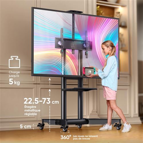 ONKRON Support TV Sur Roulettes 32-75 Pouces - Meuble TV Mobile Jusqu'à 50kg - Hauteur Réglable TS1571-B Noir