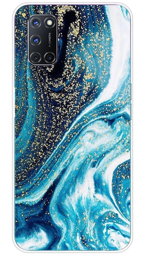 Coque en silicone imprimée compatible Oppo A52 A72 Marbre Bleu Pailleté