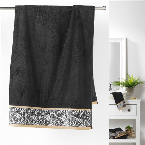 Drap de bain 90 x 150 cm eponge unie jacquard orbella Noir