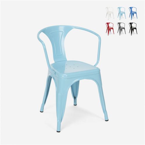 Stock 20 chaises Tolix Industrial avec accoudoirs en acier pour cuisine et bar Steel Arm, Couleur: Turquoise