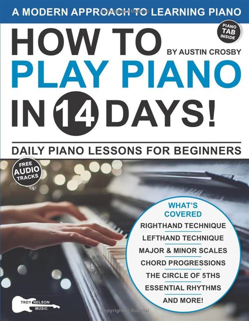 Livre Piano Débutants Narratik - Apprendre En 14 Jours - Leçons Quotidiennes - Piano Tab - Anglais