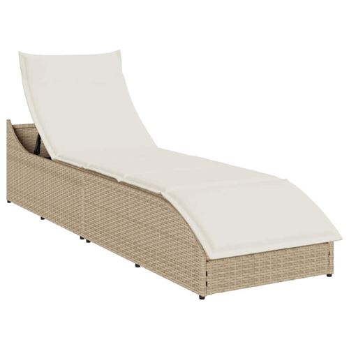 Non Communiqué Beige Chaise Longue Pliante Coussin Et Rangement Résine Tressée