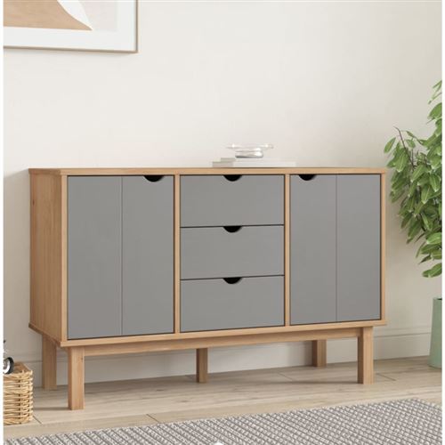 vidaXL Buffet OTTA Marron et gris 113,5x43x73 cm Bois massif pin