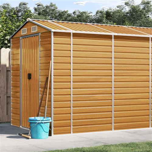 Abri de jardin marron clair 191x640x198 cm acier galvanis&eacute; 