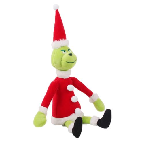 Peluche animée Grinch avec chapeau de père Noël et écharpe par