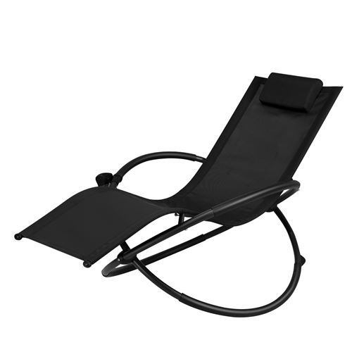 Chaise longue à bascule giantex pliante orbitale noir avec coussin, repose-tête amovible et porte-gobelet
