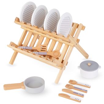 Dinette Égouttoir, Vaisselles Cuisine - Égouttoir Pliant avec vaisselles en Bois - 1