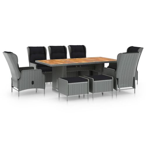 VIDAXL  mobilier &agrave; d&icirc;ner 9 pcs avec coussins r&eacute;sine tress&eacute;e gris clair