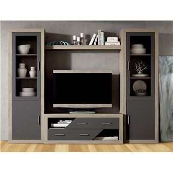 Unité Murale Trendteam Smart Living - Ensemble 4 Éléments, Gris Graphite Et Bois Vieilli, 343 X 189 X 40 Cm, Avec Éclairage LED - Meuble Salon Rangement