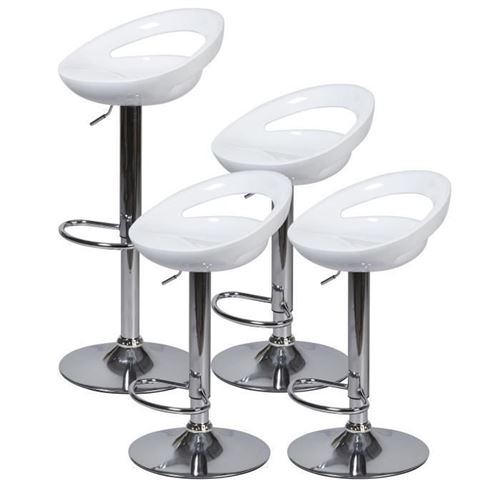 Lot de 4 tabourets de bar telescopique - Blanc - Pieds metal chrome - L 46 x P 35 x H 60 cm- MONACO