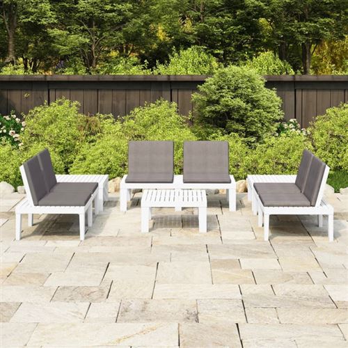 Vidaxl salon de jardin 6 pcs avec coussins plastique blanc