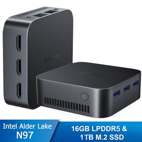 Mini PC Blackview MP80 RAM 16 Go Stockage 1 To M.2 SSD, Windows 11 Pro, WiFi 2.4G+5G, Intel Alder Lake N97, 3.60 GHz - Noir