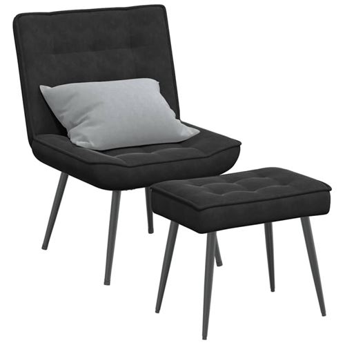 Vidaxl Noir Chaise De Relaxation Avec Tabouret Velours - Image 2