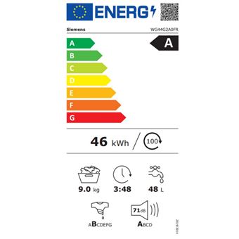 Siemens iQ500 WG44G2A0FR - Machine à laver - hauteur : 85 cm - chargement frontal - 63 litres - 9 kg - 1400 tours/min - blanc