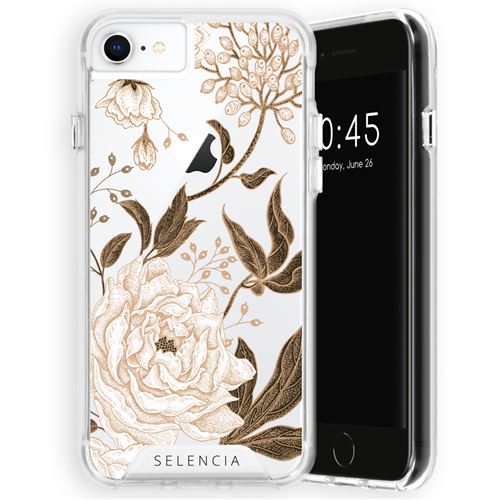 Coque pour iPhone SE 2022 / SE 2020 / 8 / 7,pour iPhone 6/6s Coque rigide,Coque Plastique Design Fleurs d'or Nature Dorée Selencia