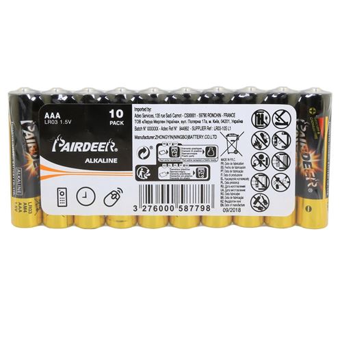 Lot de 10 piles alcaline aaa, 1.5 V, PAIRDEER