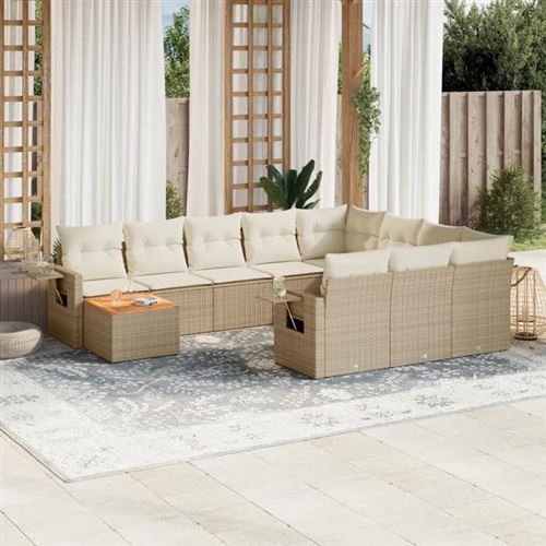  Vidaxl Salon De Jardin 11 Pcs Avec Coussins Beige R&eacute;sine Tress&eacute;e