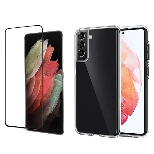 Pack coque transparente en TPU et protection écran complet vitre full cover noir en verre trempé pour Samsung Galaxy S23 Plus / S23+ 5G - XEPTIO