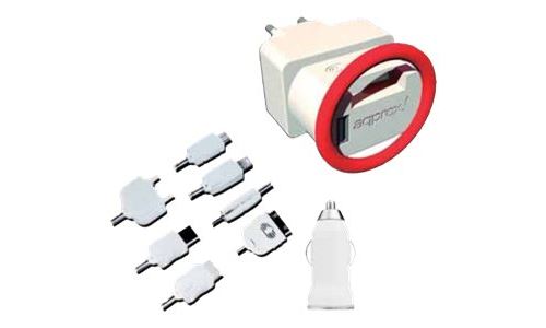 approx! Mobile Phone Charger Kit 4 in 1 - Kit d'adaptateur secteur - (adaptateur secteur, adaptateur d'alimentation de voiture, câble USB) - 2.1 A - blanc