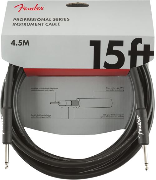 Câble jack Fender Professional Series Instrument, droit, noir - 4,5m