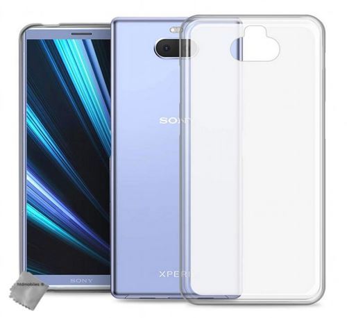 Housse etui coque pochette silicone gel fine pour Sony Xperia 10 avec verre trempe - BLANC TRANSPARENT