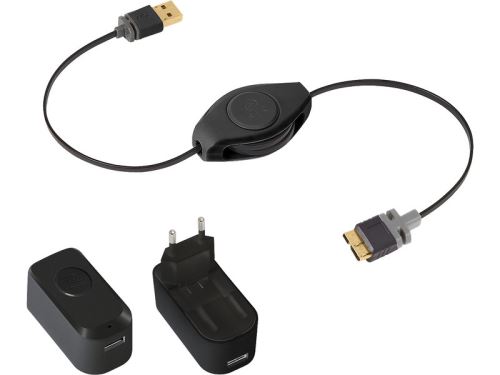 ReTrak Chargeur Secteur 2,4A + Câble Rétractable Noir USB 3.0 1 m