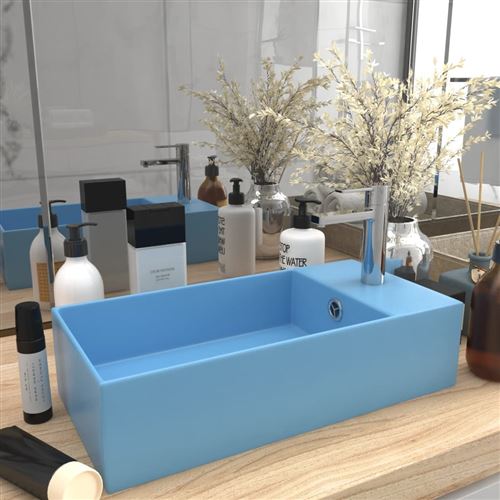 vidaXL Lavabo de salle de bain avec trop-plein Céramique Bleu clair