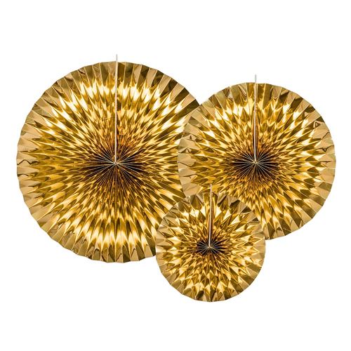 3 éventails déco or 23-32-40cm