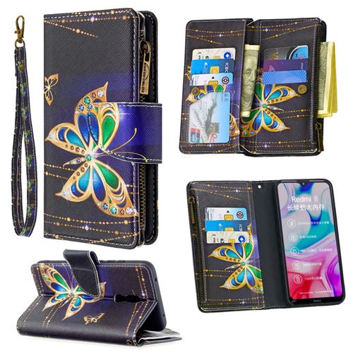 Etui en PU fermeture éclair à motifs avec support et plusieurs porte-cartes beau papillon pour votre Xiaomi Redmi 8