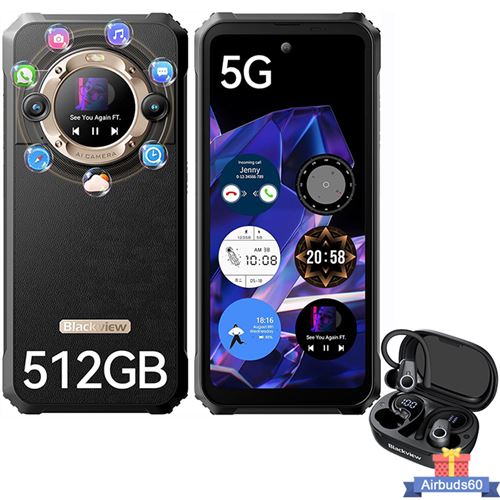 Blackview BL9000 Téléphone Portable Incassable 5G Double Écran 24Go+512Go 6.78 8800mAh/120W Or avec Écouteur Bluetooth Airbuds 60(Noir)