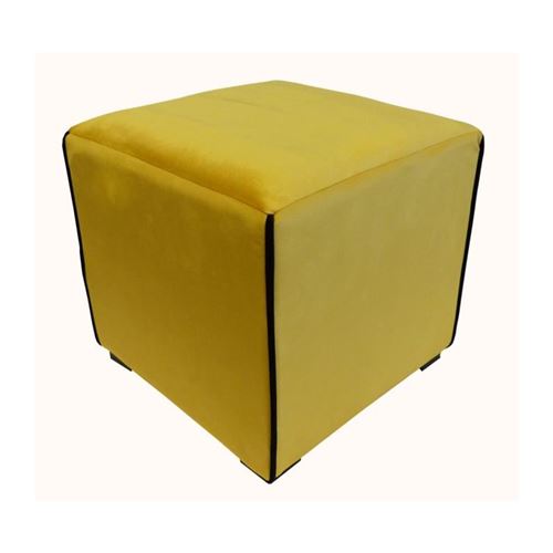 Pouf carré velours Harry - 35 x 35 cm - Jaune moutarde avec passepoil noir