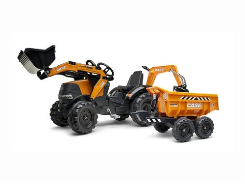 Tractopelle &agrave; p&eacute;dales avec selle pivotante + remorque basculante + excavatrice